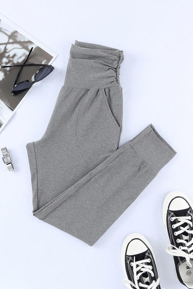 High Waist Pleated Leggings Pants With Pockets | Free Shipping