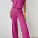 Short Sleeve Wide Leg Ribbed Jumpsuit Loungewear | S-XXL