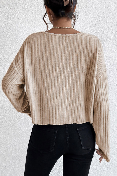 Casual Knit Long Sleeve Drop Shoulder Top | S-XL