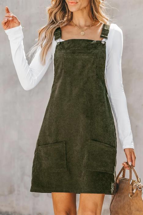 MY DREAM LIFE | Front Pockets Corduroy Overall Dress