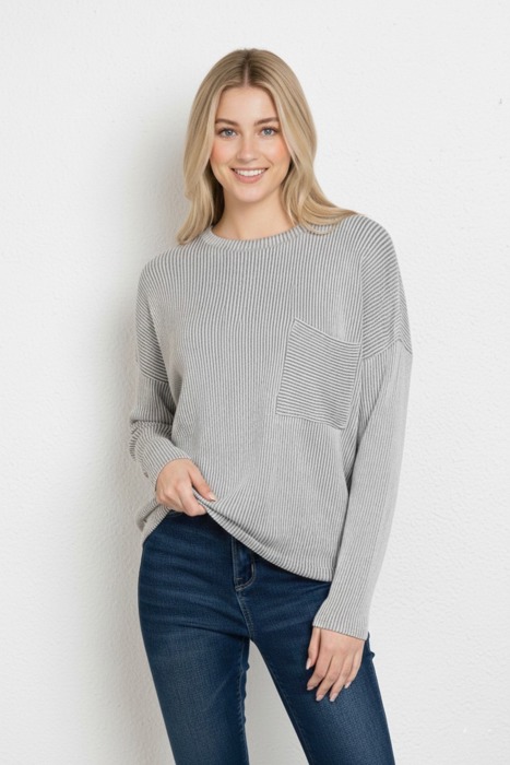 Oversized Striped Ribbed Long Sleeve Top