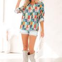  Spring Boho Bloom Print Roll Up Sleeve Blouse | S-XL
