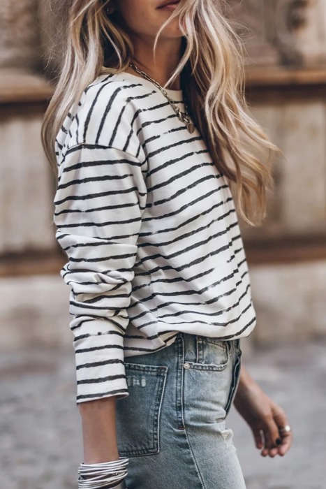 Casual Retro Striped Long Sleeve Top