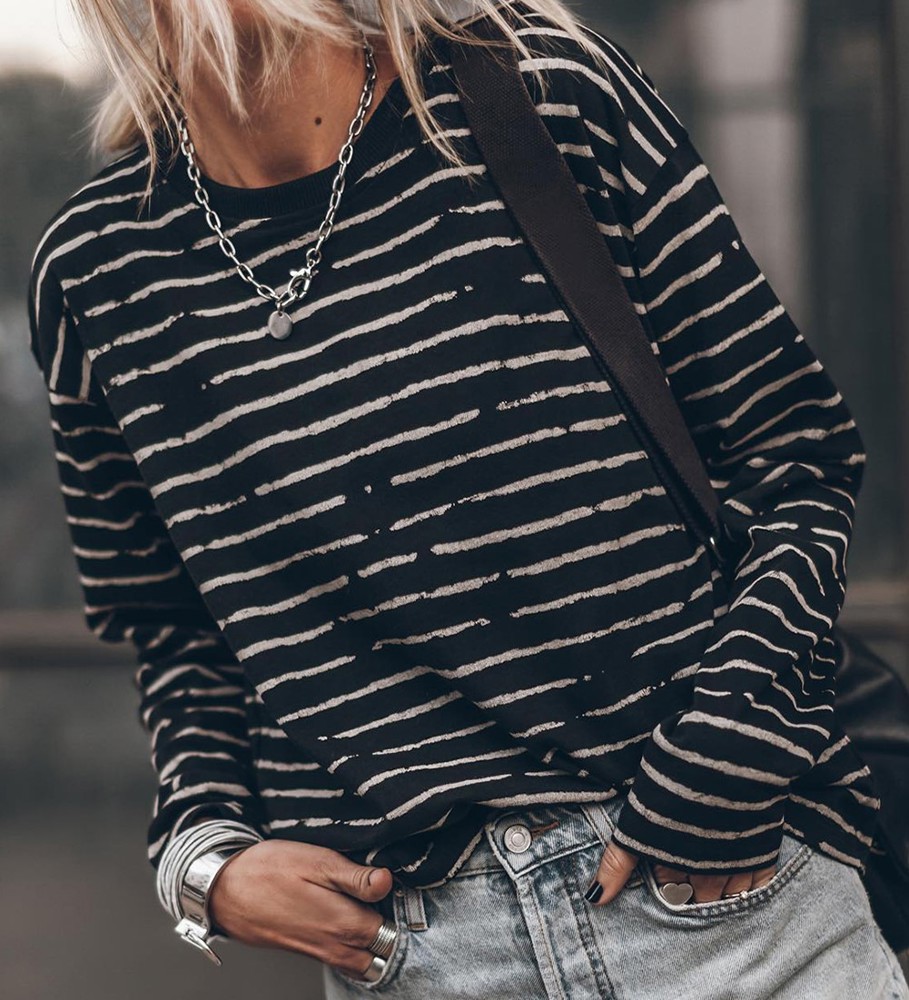 Retro Striped Casual Long Sleeve Top | Free Shipping