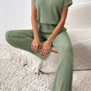  Short Sleeve Wide Leg Ribbed Jumpsuit Loungewear | S-XXL