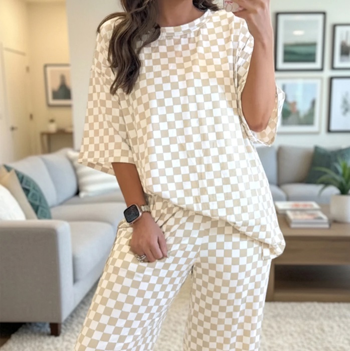 Checkered Spring 2pcs Lounge Pant Set | S-XL