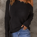 Small Black Off Shoulder Knit Sweater