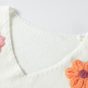  Crochet Flower V Neck Sweater