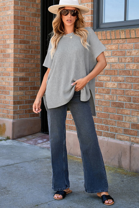 MY DREAM LIFE | Short Sleeve Side Slit Oversized Sweater
