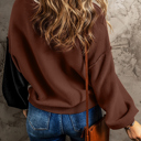  Colorblock Bishop Sleeve Ribbed Trim Sweater