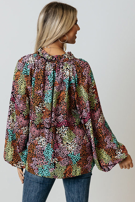 Vibrant Floral Tie V-Neck Blouse | Free Shipping
