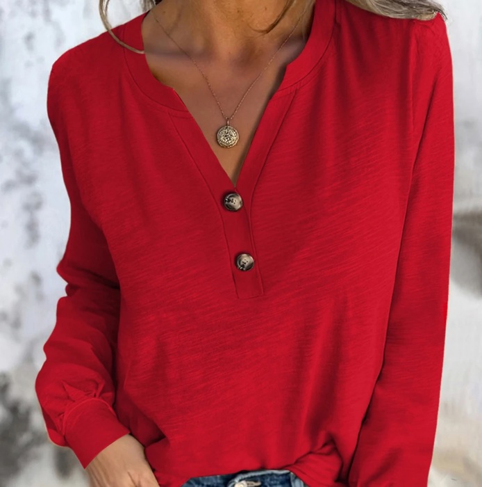 MY DREAM LIFE | Button V Neck Long Sleeve Top | S-XL