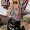  Vibrant Floral Tie V-Neck Blouse | Free Shipping