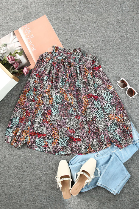 Vibrant Floral Tie V-Neck Blouse | Free Shipping