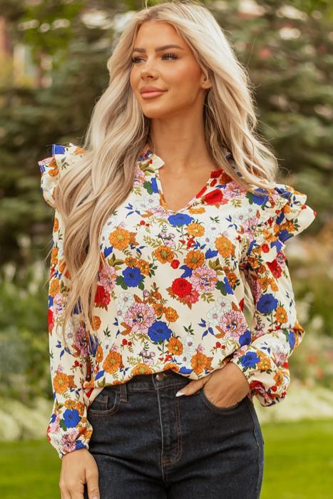 Floral Charm Ruffle Shoulder Blouse | S-XL