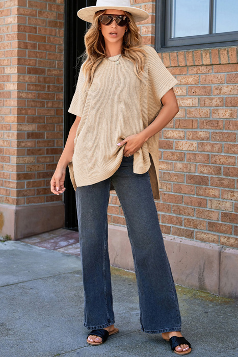 MY DREAM LIFE | Short Sleeve Side Slit Oversized Sweater