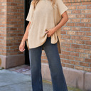  MY DREAM LIFE | Short Sleeve Side Slit Oversized Sweater