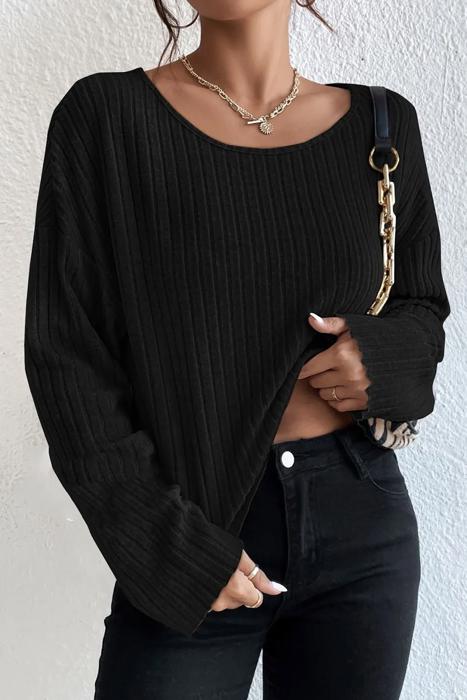 Casual Knit Long Sleeve Drop Shoulder Top | S-XL