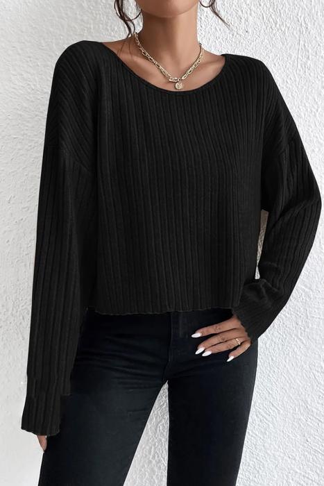 Casual Knit Long Sleeve Drop Shoulder Top | S-XL
