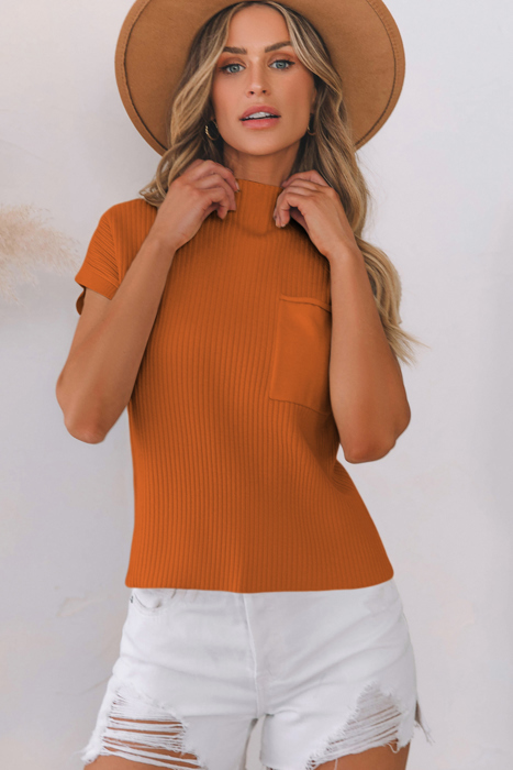MY DREAM LIFE | Pocket Ribbed Knit Short Sleeve Sweater | S-XL