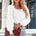  Flower Puff Sleeve Ribbed Knit Top | S-XL