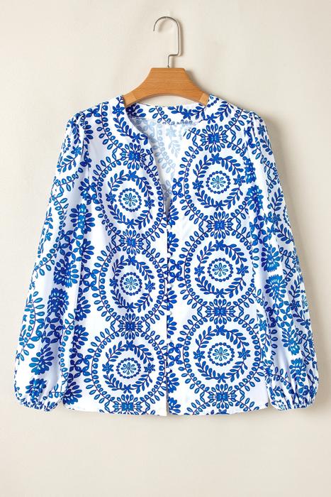 Bohemian Vine Print Puff Sleeve Blouse | S-XL
