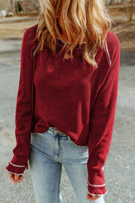 MY DREAM LIFE |Textured Round Neck Long Sleeve Top | Free Shipping