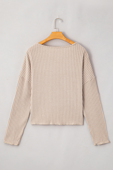 Casual Knit Long Sleeve Drop Shoulder Top | S-XL