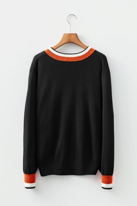 MY DREAM LIFE | Contrast Striped Trim V Neck Varsity Light Sweater | S-XL