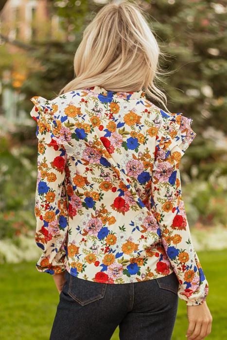 Floral Charm Ruffle Shoulder Blouse | S-XL