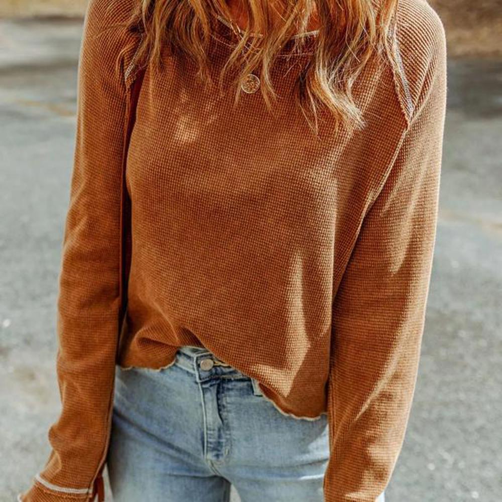 Textured Round Neck Long Sleeve Top | Free Shipping