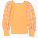  Flower Puff Sleeve Ribbed Knit Top | Free Shipping