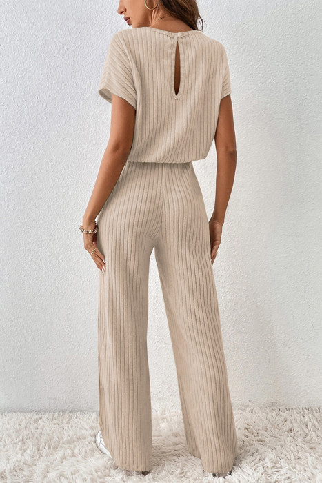 Short Sleeve Wide Leg Ribbed Jumpsuit Loungewear | S-XXL