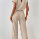  Short Sleeve Wide Leg Ribbed Jumpsuit Loungewear | S-XXL