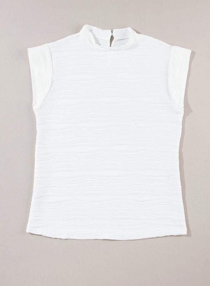 Textured Mock Neck Cap Sleeve Top