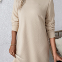 Small Apricot MY DREAM LIFE | Textured Long Sleeve Side Pockets Shift Dress