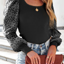 Small Black Flower Puff Sleeve Ribbed Knit Top | S-XL