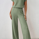  Short Sleeve Wide Leg Ribbed Jumpsuit Loungewear | S-XXL