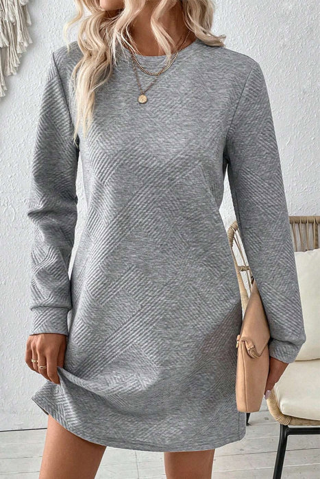 MY DREAM LIFE | Textured Long Sleeve Side Pockets Shift Dress