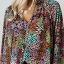 Small Multicolored Vibrant Floral Tie V-Neck Blouse | Free Shipping
