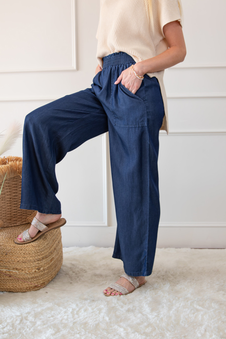 Side Pockets High Waist Wide Leg Lightweight Jeans Pants | S-XXL
