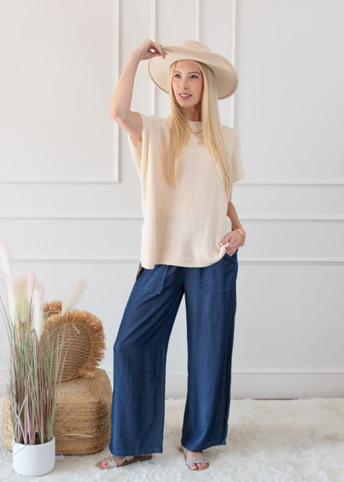 Side Pockets High Waist Wide Leg Lightweight Jeans Pants | S-XXL