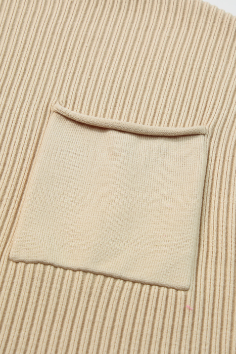 Pocket Ribbed Knit Short Sleeve Sweater | S-XL