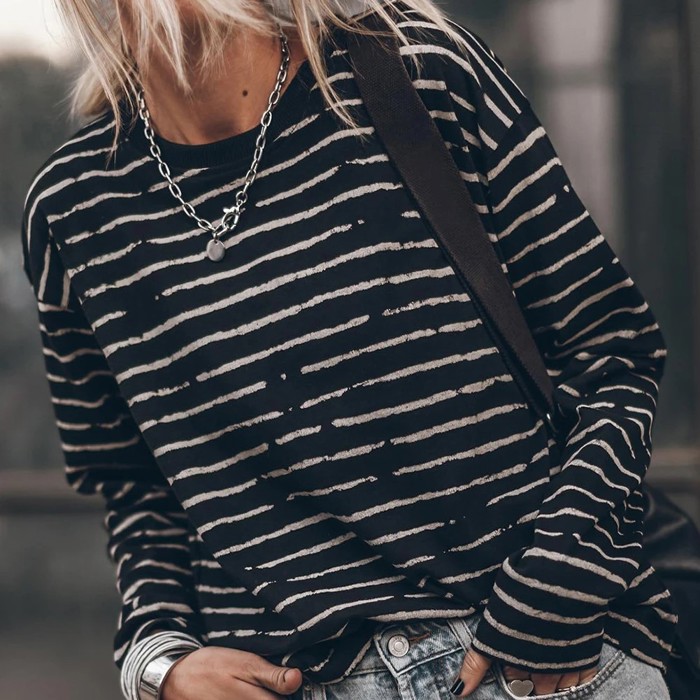 Casual Retro Striped Long Sleeve Top