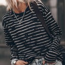 Small Black Casual Retro Striped Long Sleeve Top