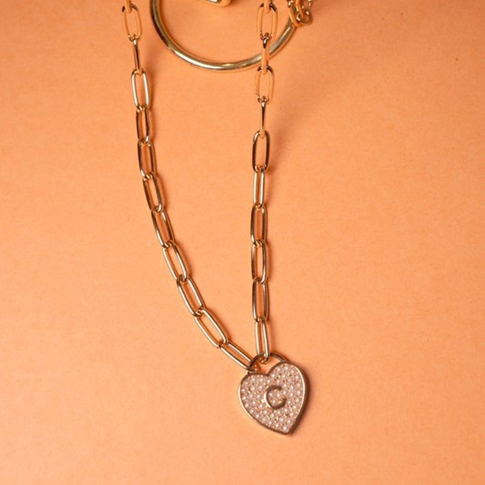 Initial Heart Lock Charm Necklace | Free Shipping