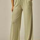  Stretchy Ribbed Drawstring Pocket Wide Leg Pants