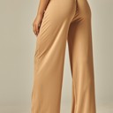  Stretchy Ribbed Drawstring Pocket Wide Leg Pants