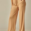  Stretchy Ribbed Drawstring Pocket Wide Leg Pants