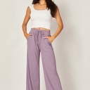  Stretchy Ribbed Drawstring Pocket Wide Leg Pants